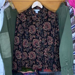Floral Embroidered Mandarin Collar Coat
